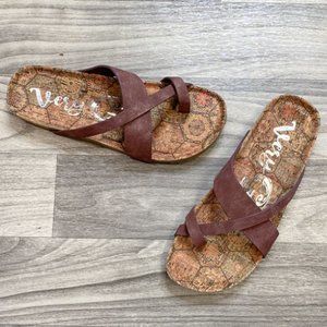 New Gypsy Jazz Toe Strap Sandals - Better Be Me, Wine With Soft Metallic Shimmer